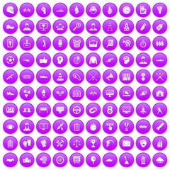 100 victory icons set in purple circle isolated on white vector illustration