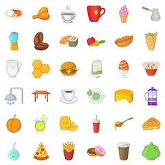 Fototapeta na wymiar Tasty breakfast icons set. Cartoon style of 36 tasty breakfast vector icons for web isolated on white background