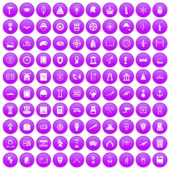 100 history icons set in purple circle isolated vector illustration