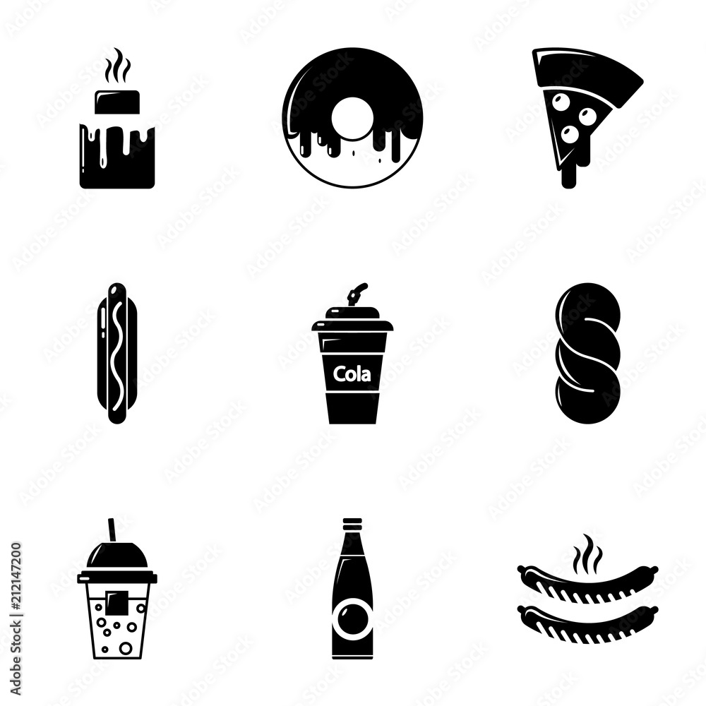 Poster snacks icons set. simple set of 9 snacks vector icons for web isolated on white background