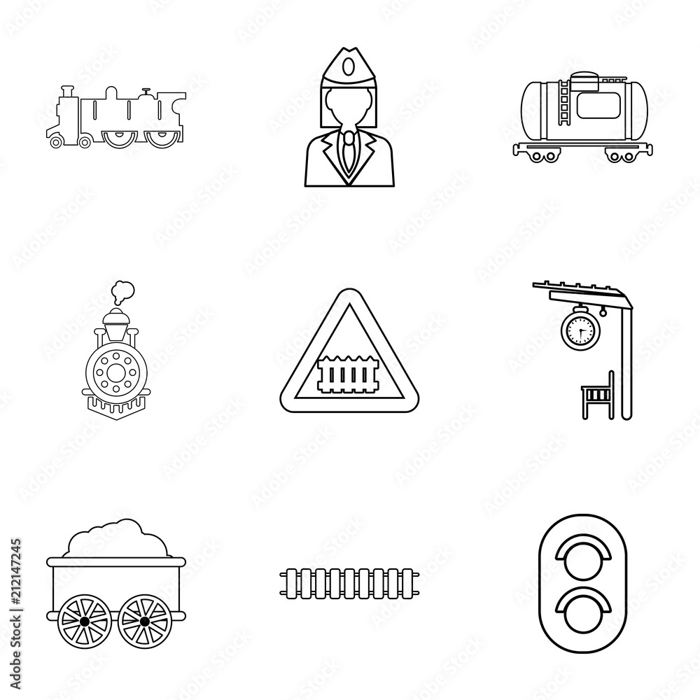 Poster train icons set. outline set of 9 train vector icons for web isolated on white background