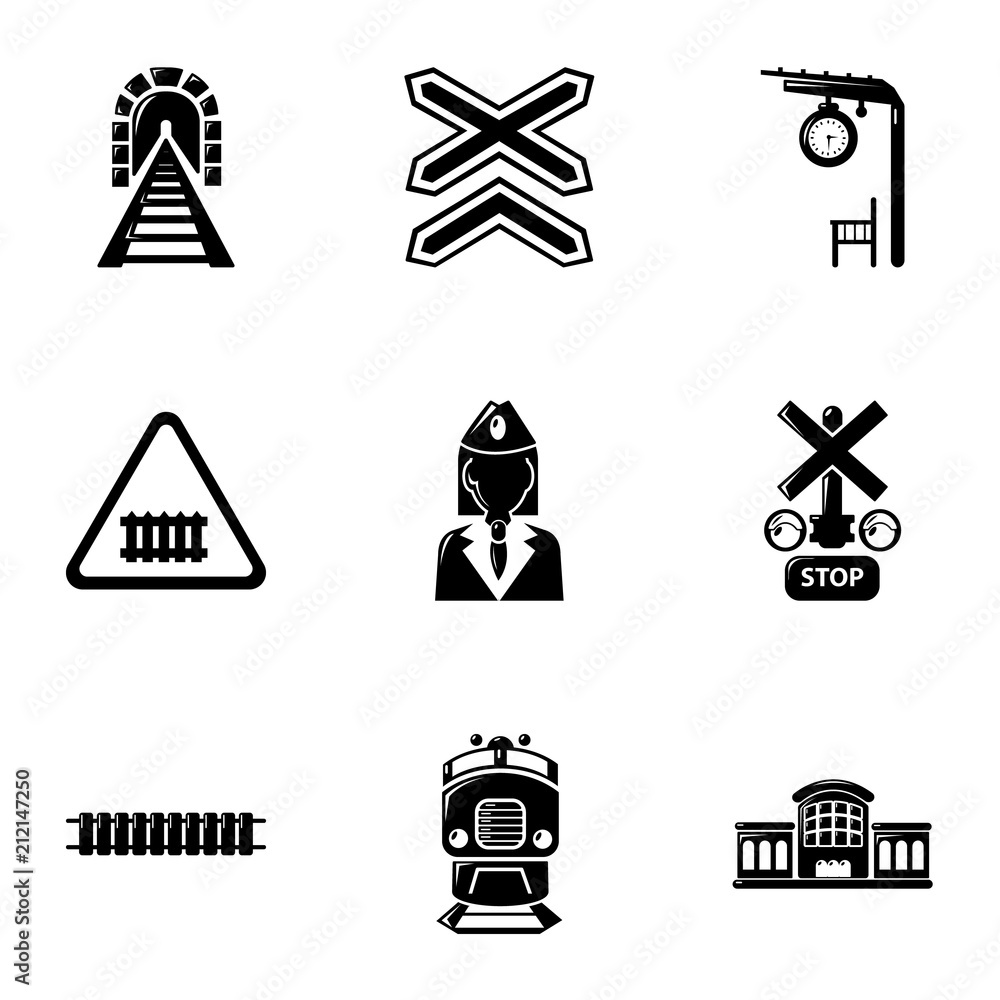 Poster train icons set. simple set of 9 train vector icons for web isolated on white background