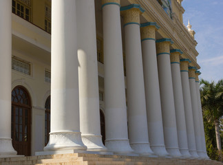 White columns at Mysore University entrance, Karnataka, India. Architecture official building