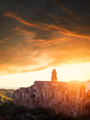 Fototapeta premium Sunset on the Tuscan city, Pitigliano