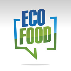 Eco food in brackets speech blue green white isolated sticker icon