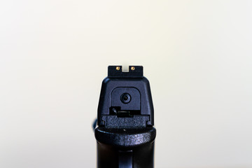 point of view of hand gun down weapon sights