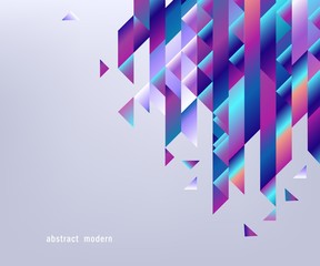 Gradient bright colorful geometric shapes and stripes on gray background - modern abstract graphic banner with fluid coloring elements for advertising or business presentation, vector illustration.