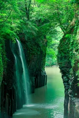 Fototapete Rund Frischgrüne Manai Falls (Präfektur Miyazaki, Takachiho, Slow Shutter) © blackrabbit3