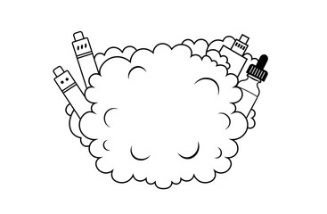 Cloud Vape. Vaping box mod and vapor cloud for text. For vape shop logo, electronic cigarettes store or t-shirt print. 