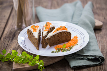 Healthy carrot cake on a plate