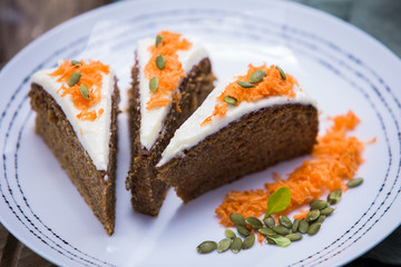 Healthy carrot cake on a plate