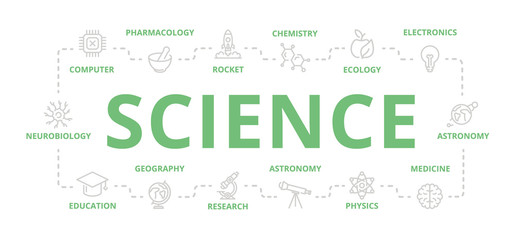Set of vector science and research thin line banner for design concept. Illustration for presentations on white background
