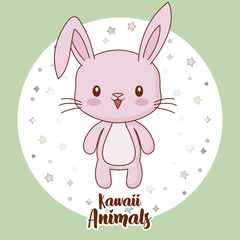 kawaii rabbit icon over green background, colorful design. vector illustration