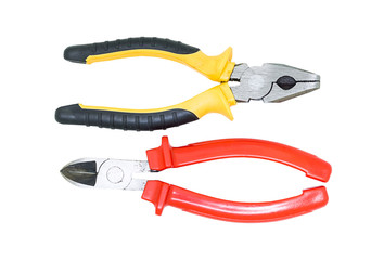 Obraz premium two hand tools pliers pliers with rubber handles hand tools repair on white background