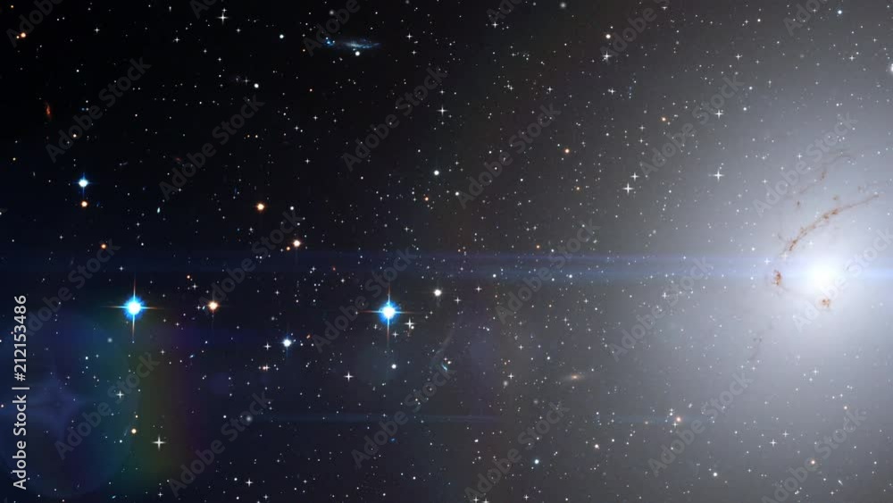 Wall mural space exploration around elliptical galaxy with flying stars and star burst in outer space, 3d anima