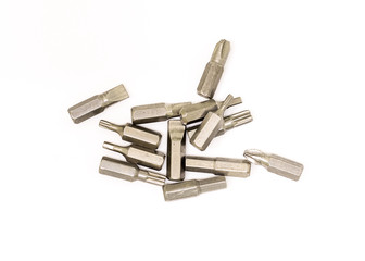 set of replaceable attachments of metal heads multi-faceted slotted bits of the head screwdriver construction