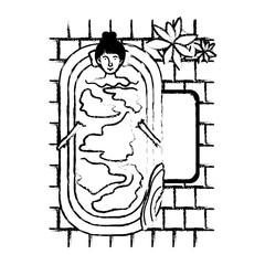 woman in the bathtub and houseplants vector illustration design