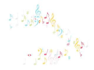 Music Notes Confetti Falling Chaos Vector. Music Symbols Texture Poster Background Elements. Party Night, Festival, Celebration or Concert, Melody Notes Trail. Decorative Song Sheets Chaos Effect.