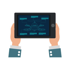 Hands controlling drone from tablet vector illustration graphic design