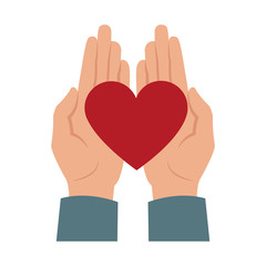 Hand passing heart to other hand vector illustration graphic design