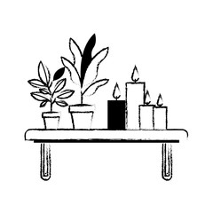 shelf with houseplants scene vector illustration design