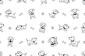 Fototapeta premium Vector cartoon character labrador dog seamless pattern