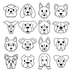 Vector cartoon different type dog faces