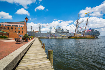 Ships in the harbor in Fells Point, Baltimore, Maryland