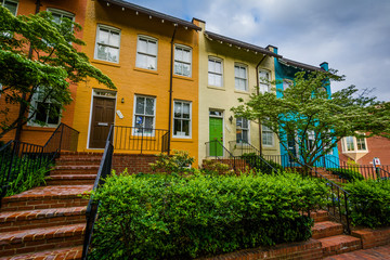 Fototapeta na wymiar Colorful row houses in Georgetown, Washington, DC.