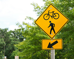 Bike and walking trail yellow traffic sign
