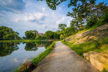 Walkway along Harlem Meer in Central Park, Manhattan, New York City.