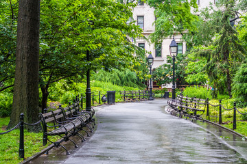 Walkway at Washington Square Park, in Greenwich Village, Manhattan, New York City.