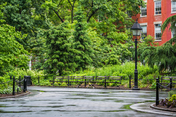 Walkway at Washington Square Park, in Greenwich Village, Manhattan, New York City.