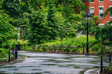 Walkway at Washington Square Park, in Greenwich Village, Manhattan, New York City.