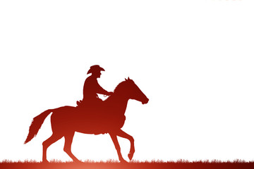 silhouette cowboy riding horse on white background