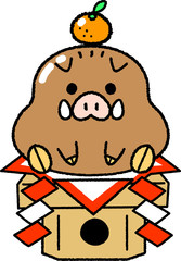 亥年の年賀状素材＿鏡餅型のイノシシ
