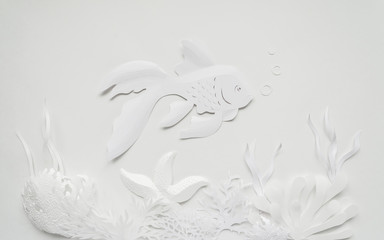 Underwater landscape. The ocean and the undersea world with different inhabitants, corals and...