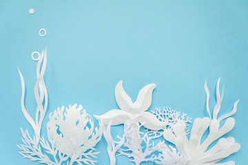 Underwater landscape. The ocean and the undersea world with different inhabitants, corals and...