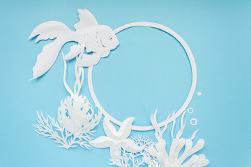 Underwater landscape. The ocean and the undersea world with different inhabitants, corals and...
