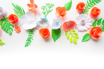 Greeting card with different paper flowers