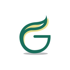 Green G Letter Ecology Leaf Symbol