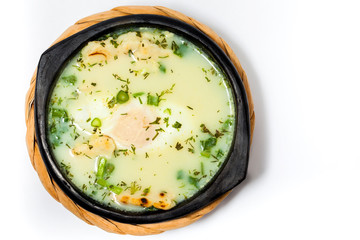 Traditional Colombian Poached Egg Soup called changua