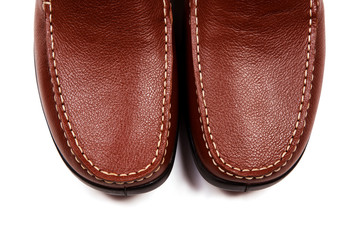 Close Up Of Pair Of Leather Shoes Isolated On White Background