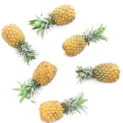 Pineapple fruits on white background. Flat lay, top view. Food concept.