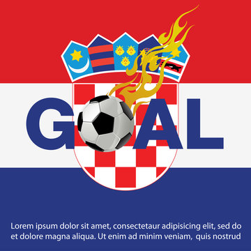 Vector illustration of  Football with fire on Croatia Flag background