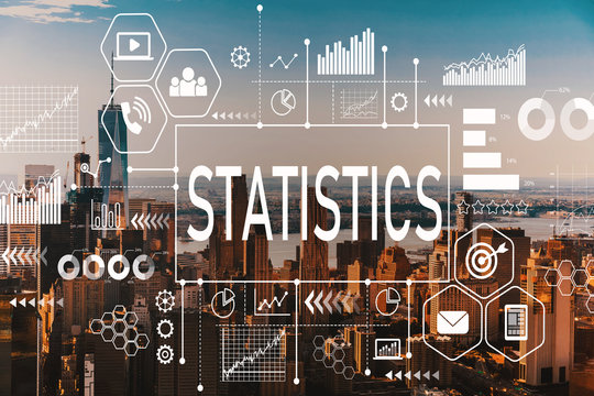 Statistics with aerial view of Manhattan, NY skyline