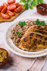 Fried chicken breast with buckwheat porridge