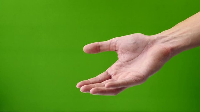 Male hands gesture on green screen background.