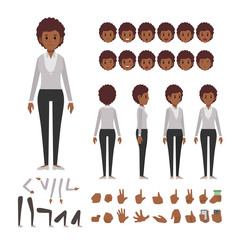 afro business woman character set. Full length. Different view, emotion, gesture.

