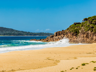 Zenith Beach, NSW, Australia, showing the sandy beach with surf.